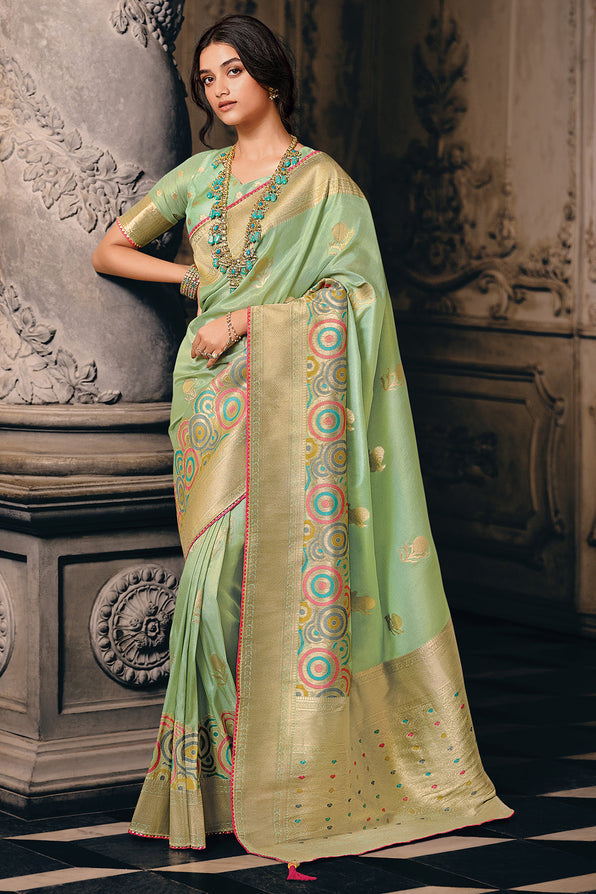 Buy MySilkLove Coriander Green Handloom Woven Banarasi Saree Online