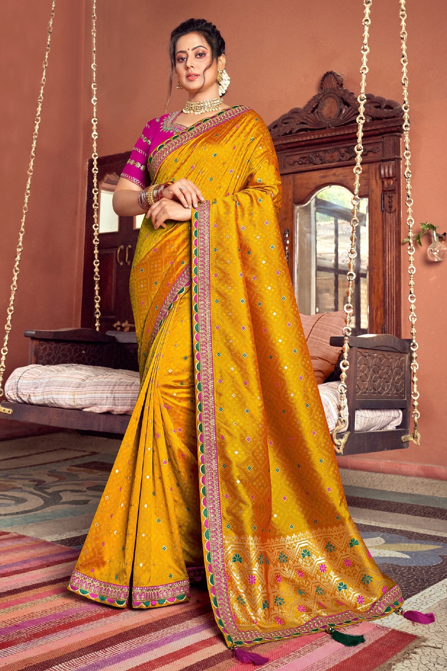 Buy MySilkLove Sunglow Yellow Zari Woven Banarasi Saree Online