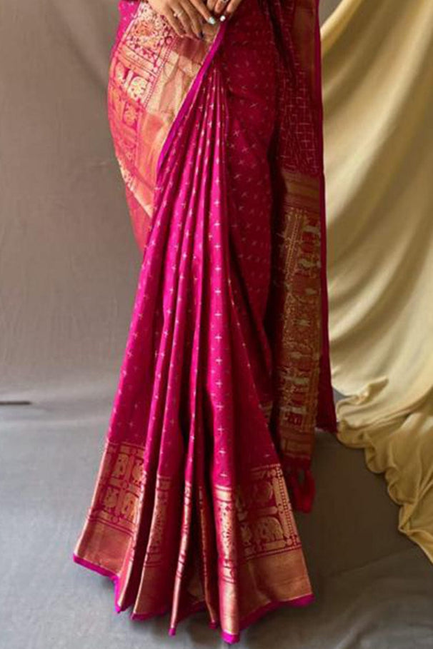 Buy MySilkLove Monarch Pink Zari Woven Kanjivaram Silk Saree Online
