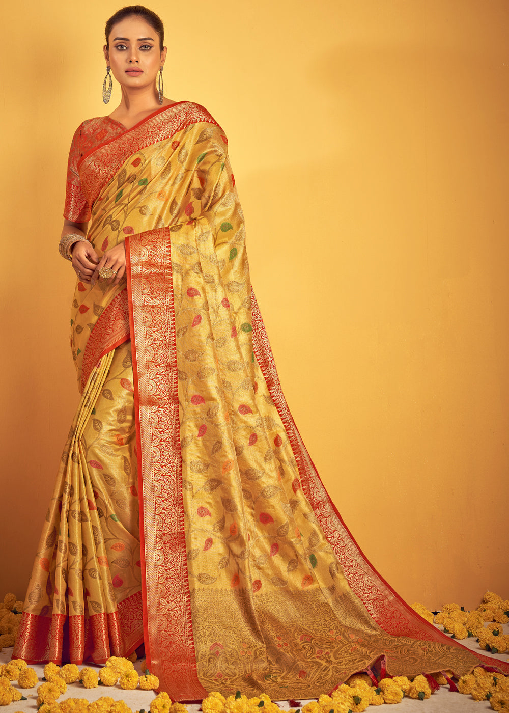 Buy MySilkLove Goldenrod Yellow Woven Banarasi Brocade Silk Saree Online