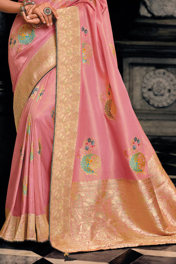 Buy MySilkLove Sweet Pink Zari Woven Banarasi Saree Online