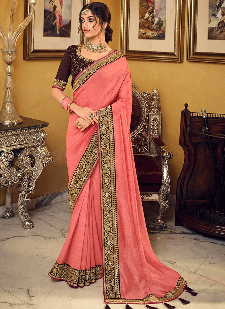 Buy MySilkLove Froly Pink and Brown Designer Silk Saree Online