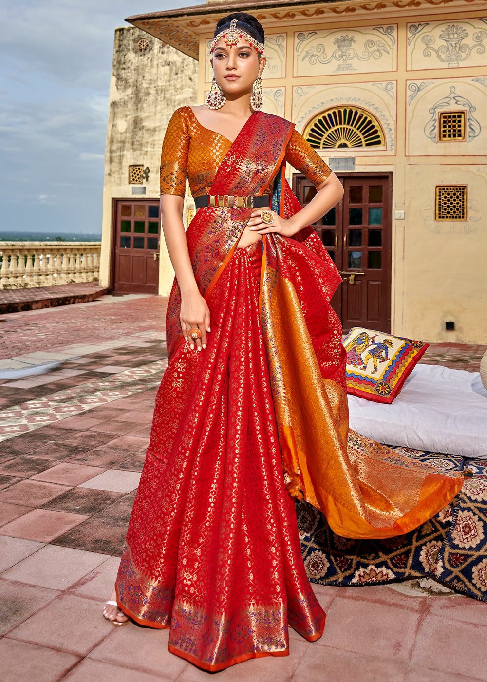 Buy MySilkLove Jasper Red Woven Soft Silk Saree Online