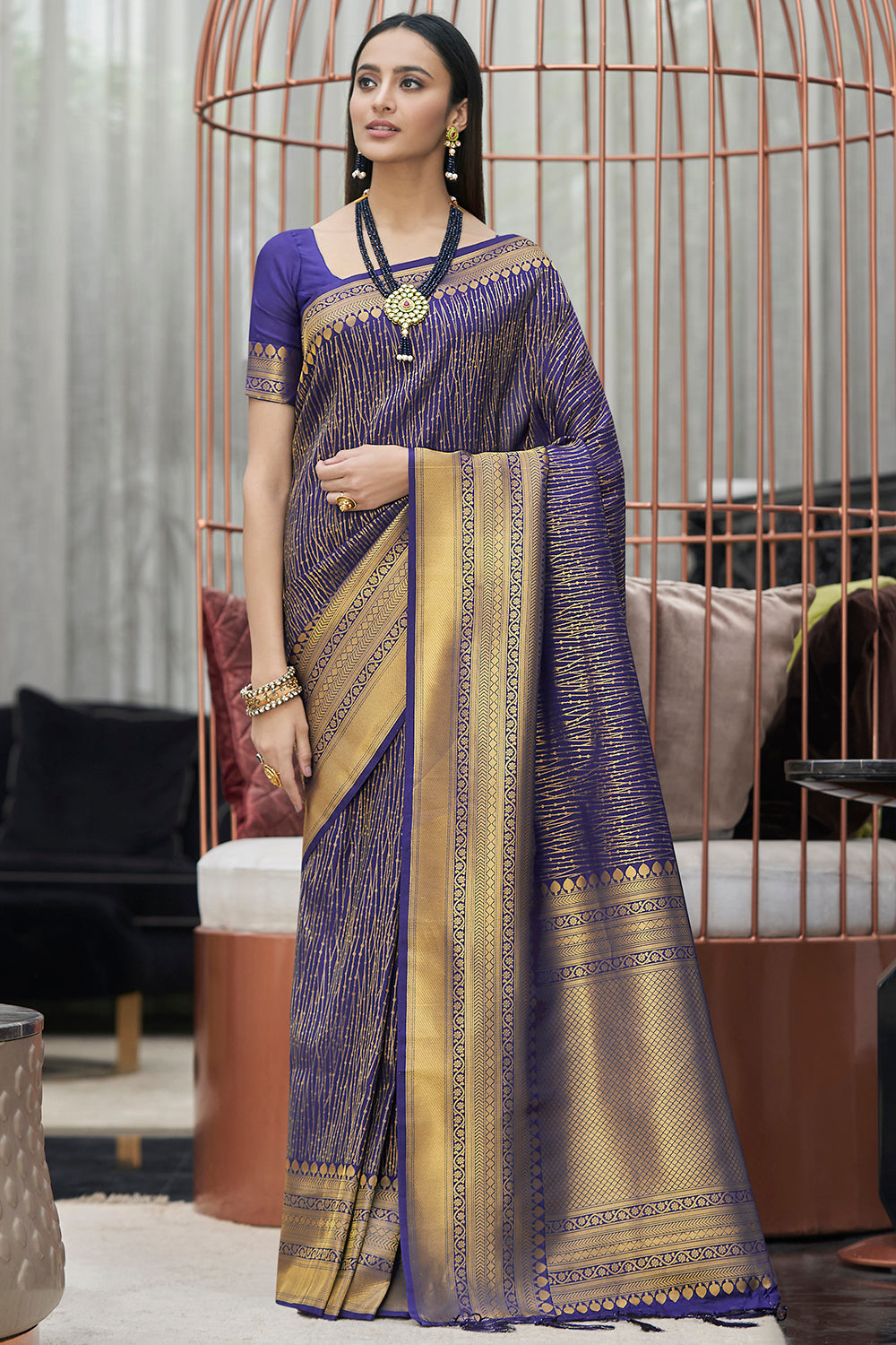 Buy MySilkLove Mulled Blue Soft Kanjivaram Silk Saree Online