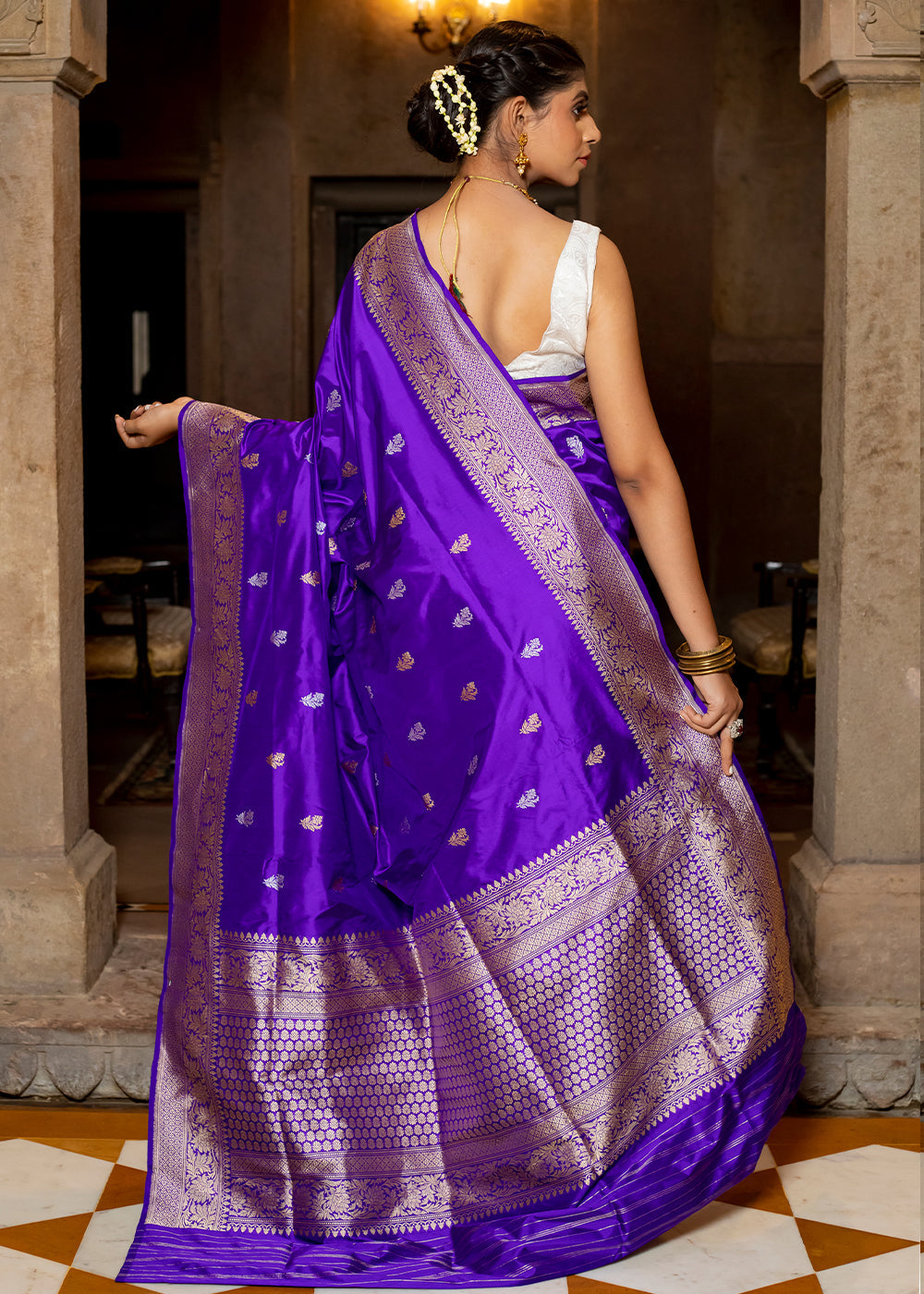 MySilkLove Grape Blue Hand Woven Katan Pure Silk Saree