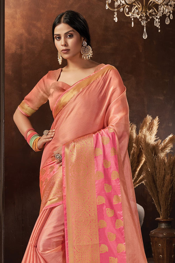 Buy MySilkLove Mona Lisa Pink Organza Saree Online