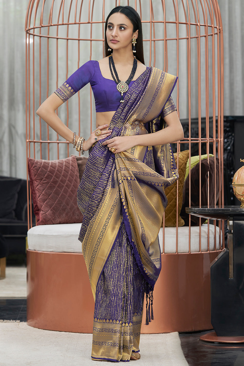 Buy MySilkLove Mulled Blue Soft Kanjivaram Silk Saree Online