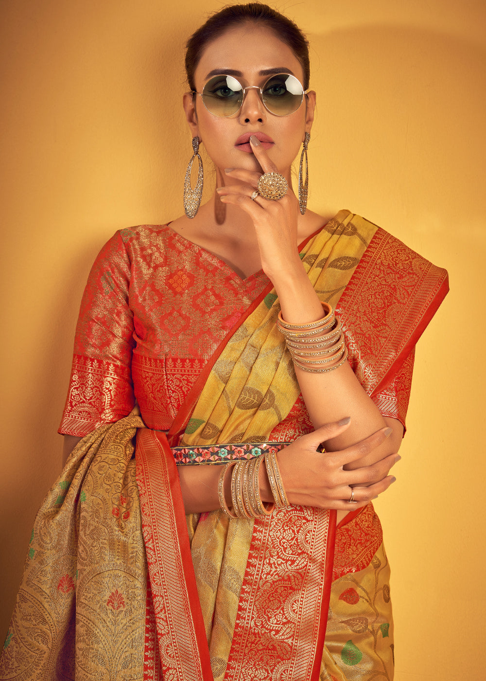 Buy MySilkLove Goldenrod Yellow Woven Banarasi Brocade Silk Saree Online