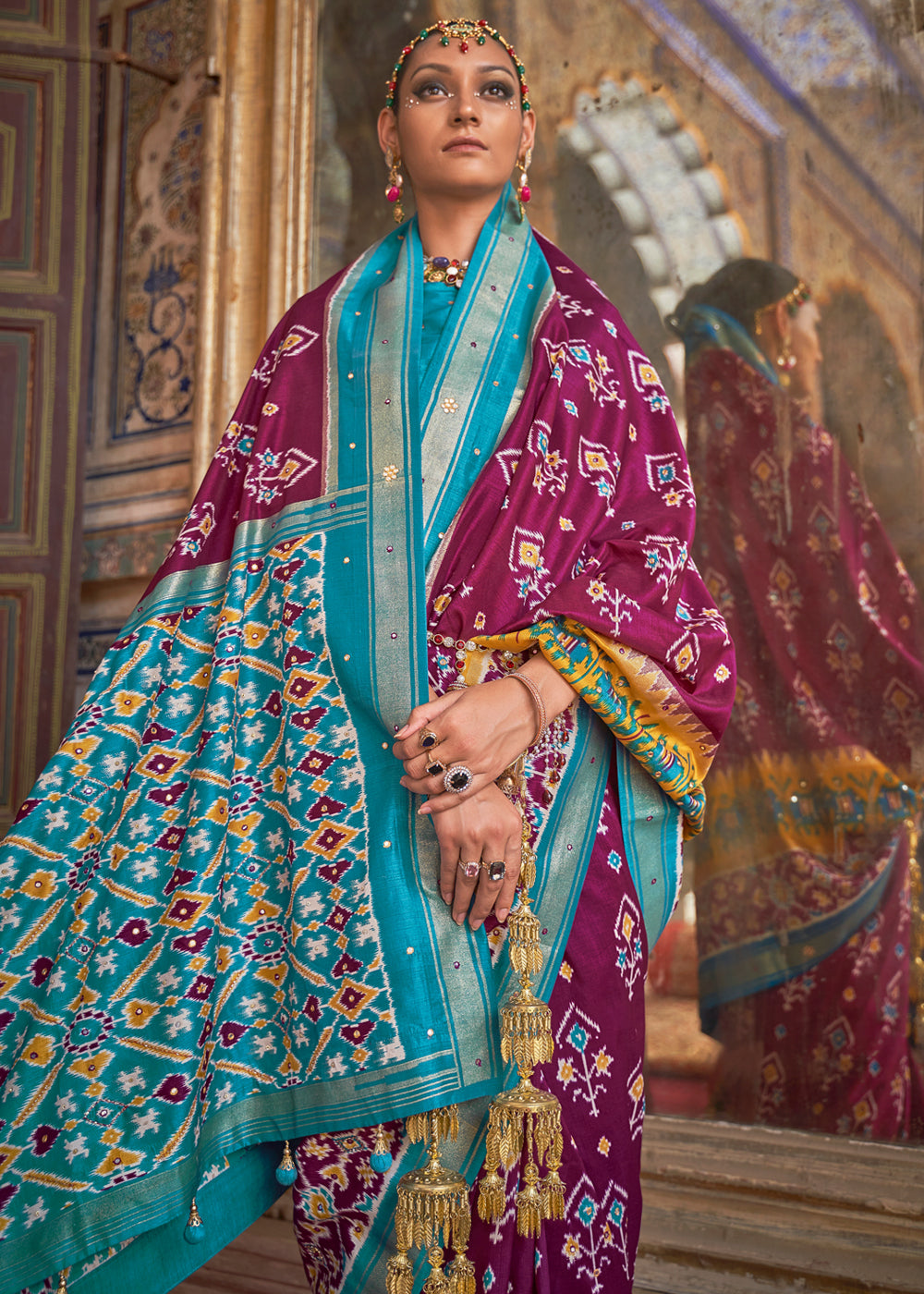 Buy MySilkLove Tawny Port Pueple and Blue Woven Patola Silk Saree Online