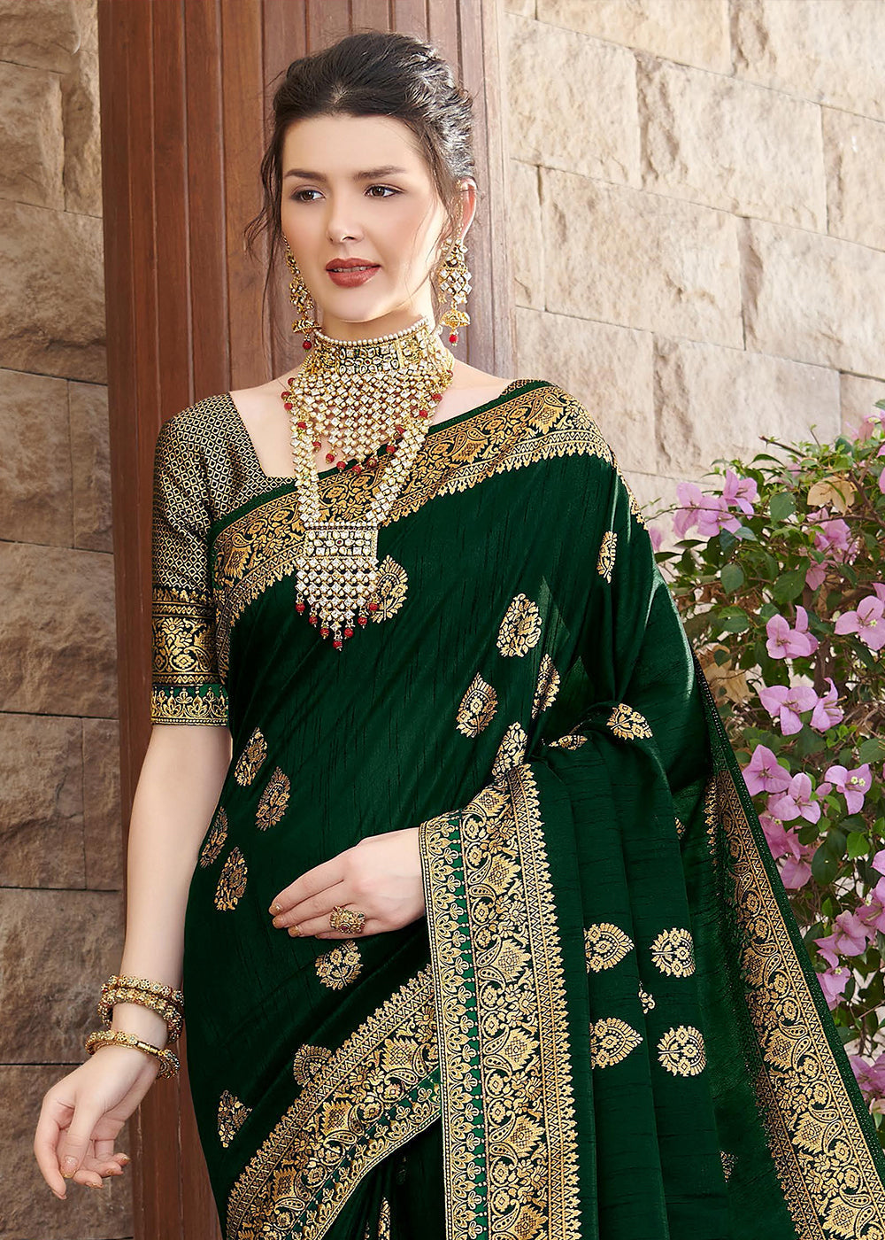 Buy MySilkLove Palm Green Zari Woven Banarasi Silk Saree Online