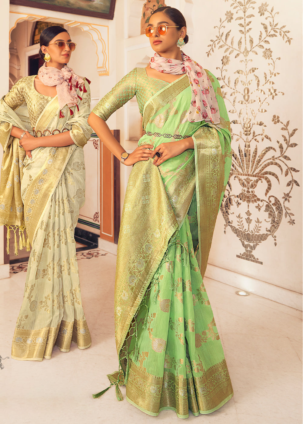 MySilkLove Wild Willow Green Zari Woven Linen Silk Saree