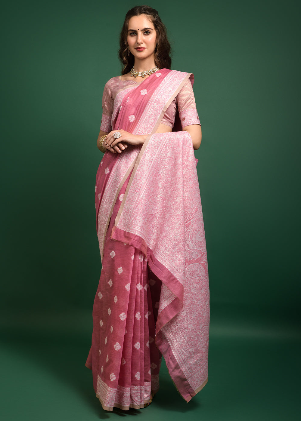 Buy MySilkLove Mauvelous Pink Chikankari Chanderi Cotton Woven Saree Online