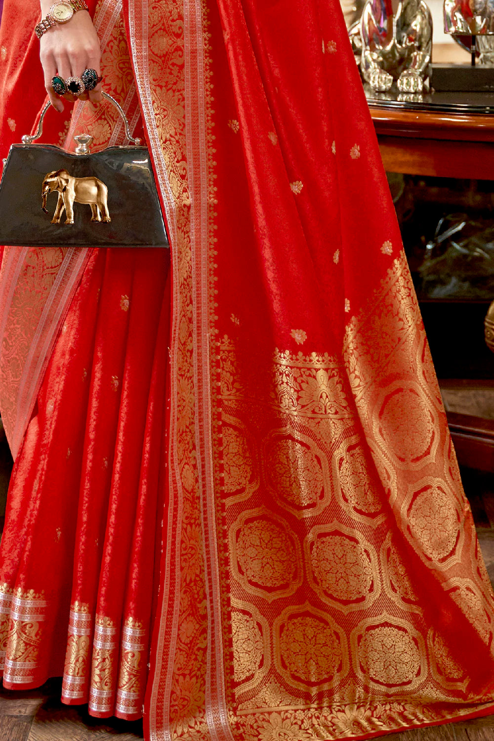 Buy MySilkLove Mahogany Red Woven Kanjivaram Silk Saree Online