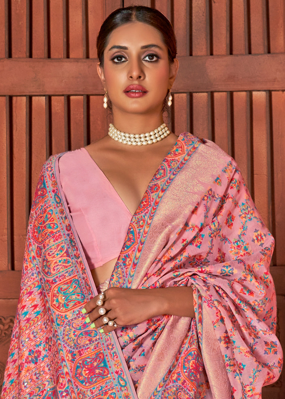 Rose Bud Pink Banarasi Jamawar Silk Saree