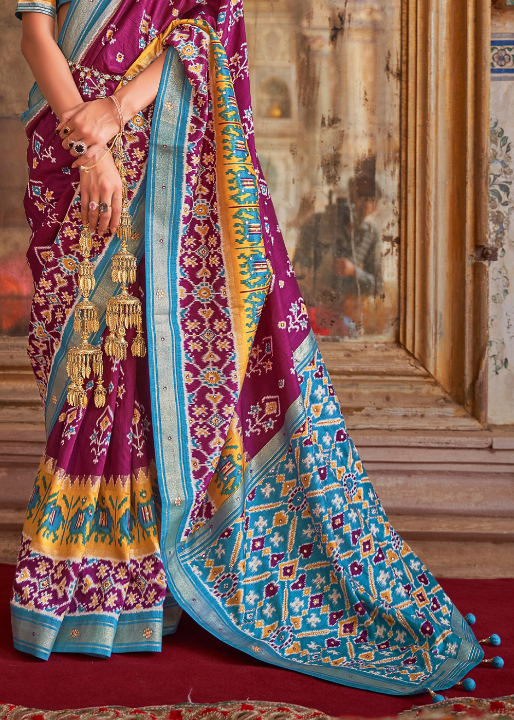 Buy MySilkLove Tawny Port Pueple and Blue Woven Patola Silk Saree Online