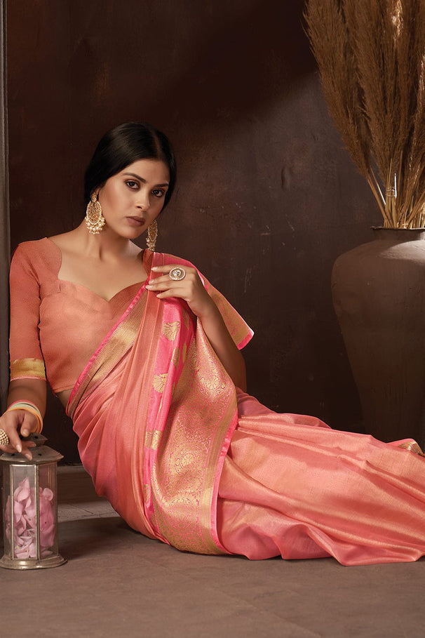 Buy MySilkLove Mona Lisa Pink Organza Saree Online