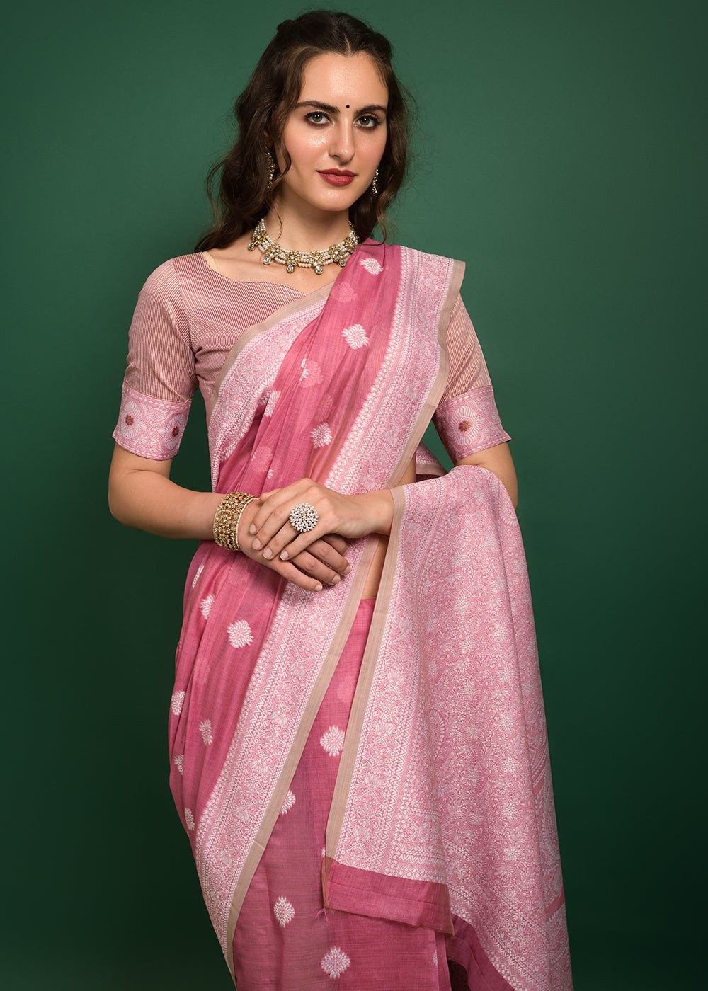 Buy MySilkLove Mauvelous Pink Chikankari Chanderi Cotton Woven Saree Online