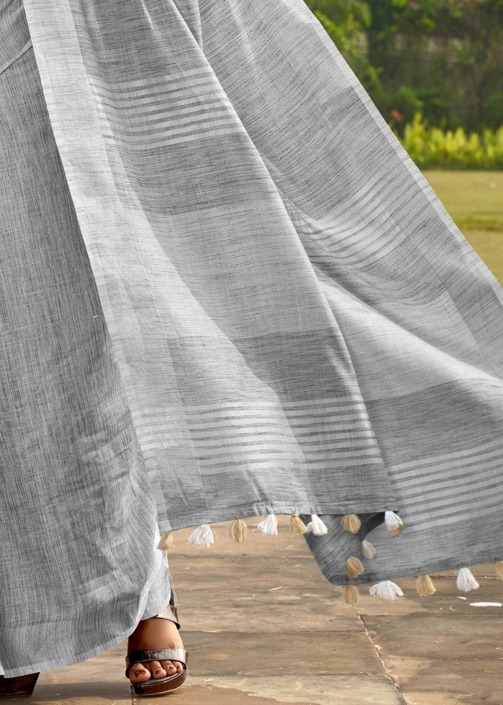 Buy MySilkLove Silver Grey Soft Linen Silk Saree Online