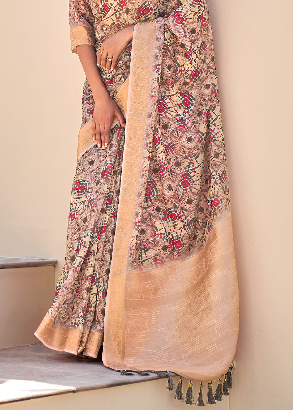 Buy MySilkLove Tan Purple Digital Print Linen Saree Online