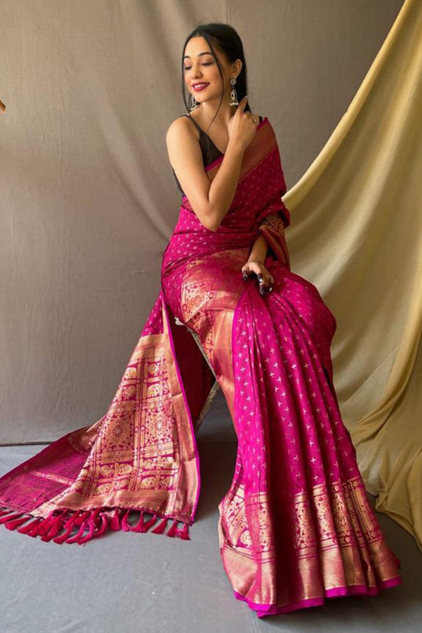 MySilkLove Monarch Pink Zari Woven Kanjivaram Silk Saree