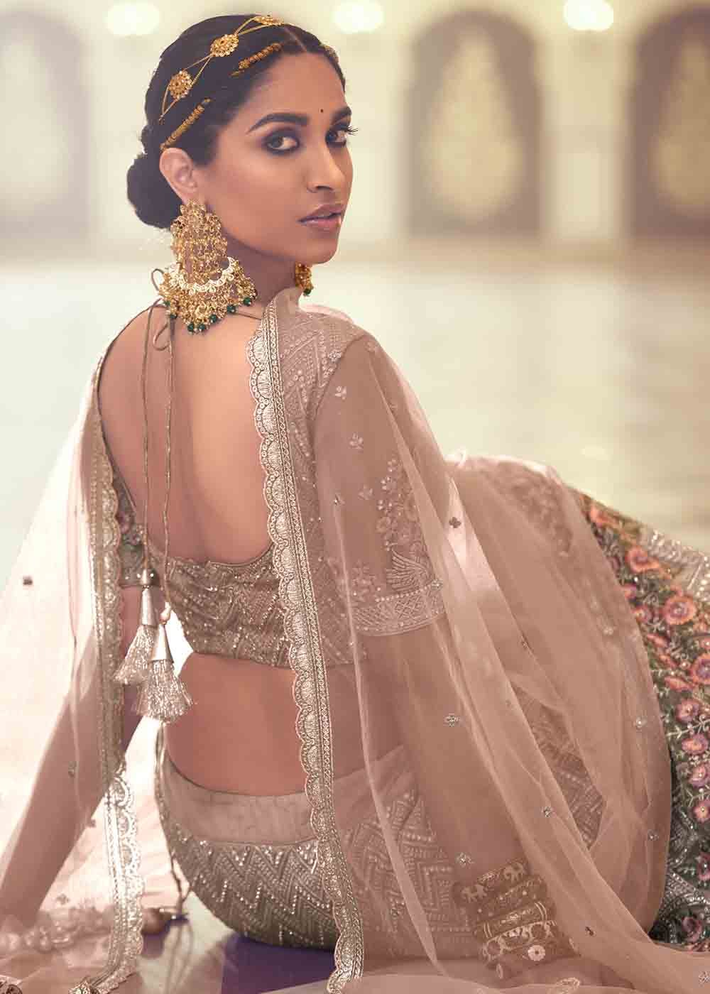 Buy MySilkLove Brandy Rose Brown Net Lehenga Choli Online