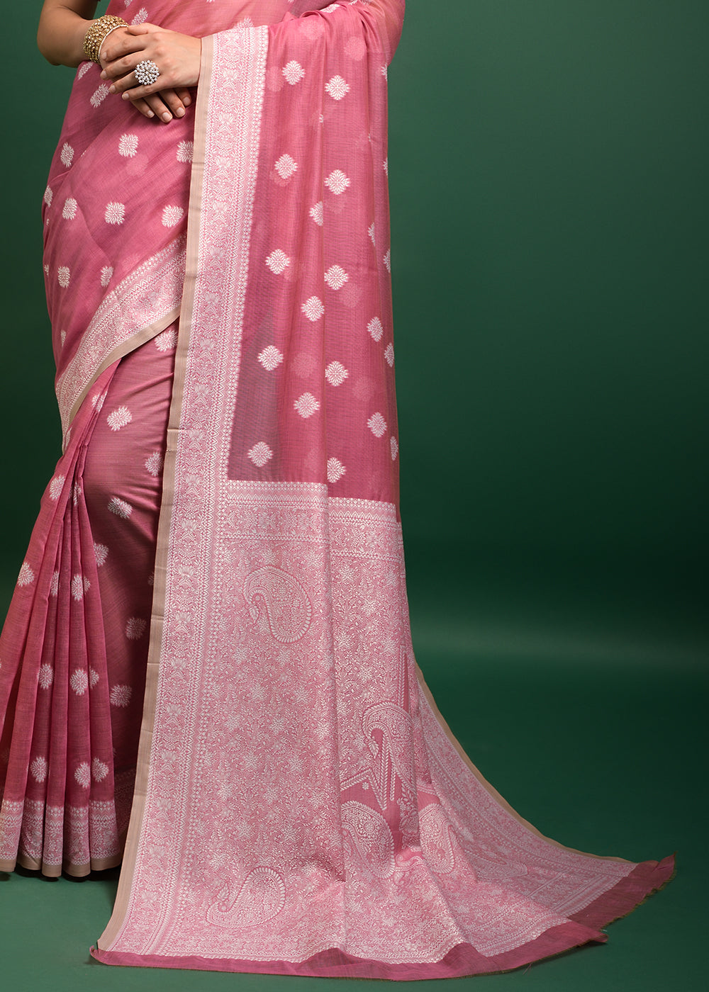 Buy MySilkLove Mauvelous Pink Chikankari Chanderi Cotton Woven Saree Online