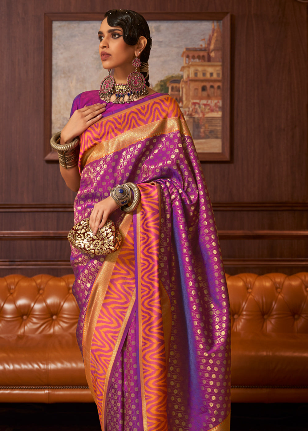 Buy MySilkLove Mystic Purple Woven Banarasi silk saree Online