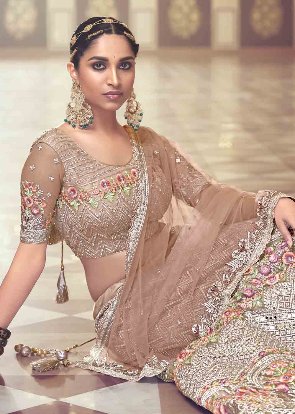 Buy MySilkLove Brandy Rose Brown Net Lehenga Choli Online