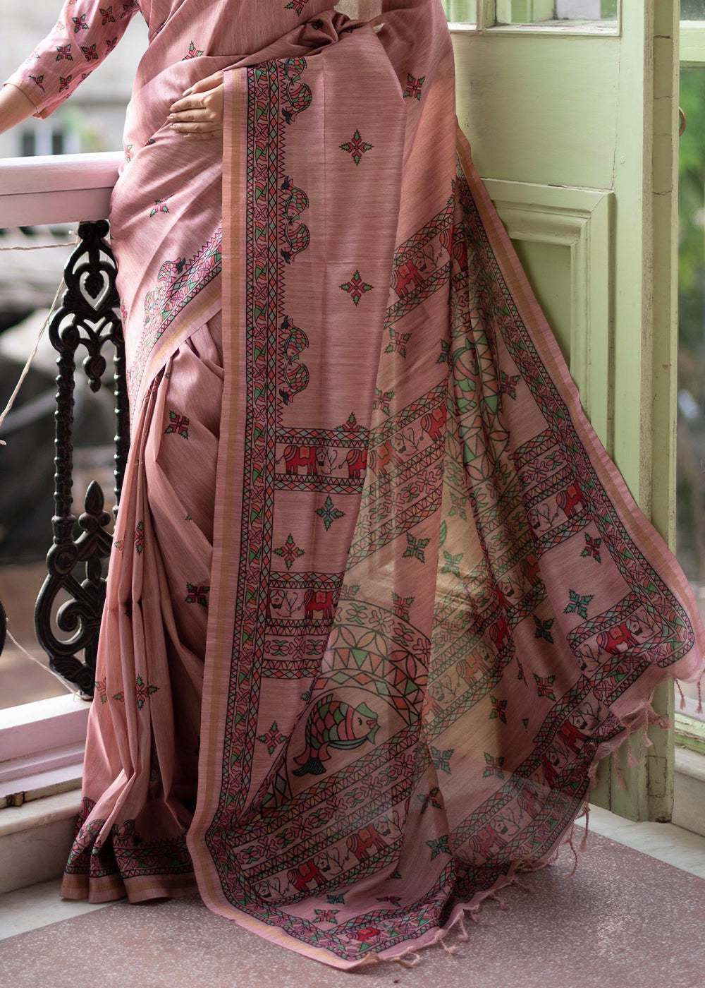 Buy MySilkLove Au Chico Pink Kalamkari Printed Silk Saree Online