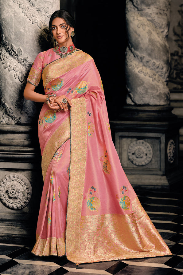 Buy MySilkLove Sweet Pink Zari Woven Banarasi Saree Online