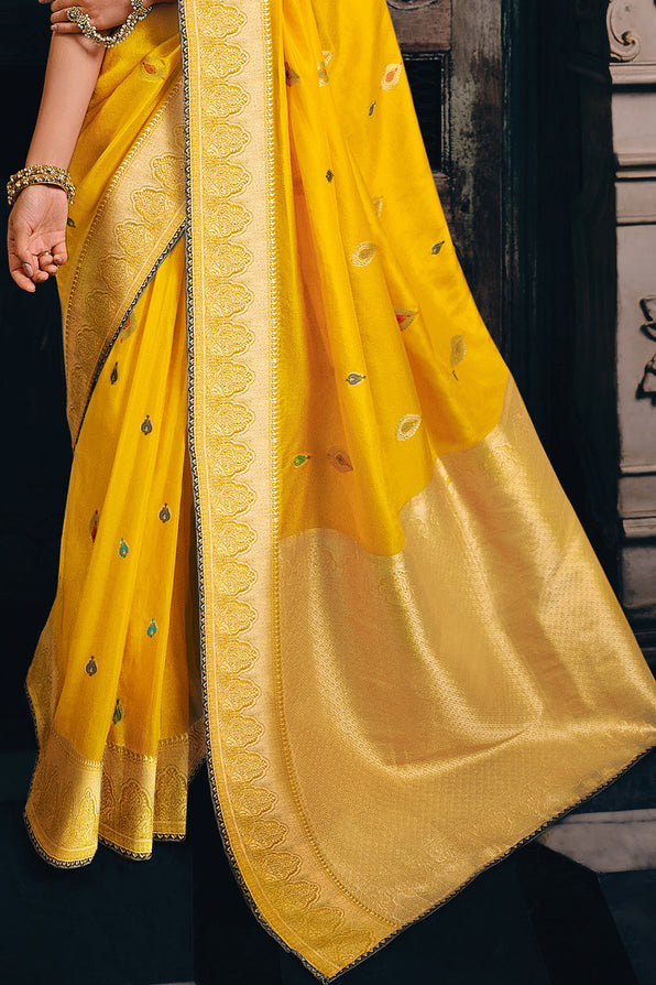 Buy MySilkLove Saffron Yellow Zari Woven Banarasi Saree Online