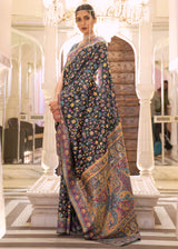 Kabul Black Banarasi Jamawar Woven Silk Saree