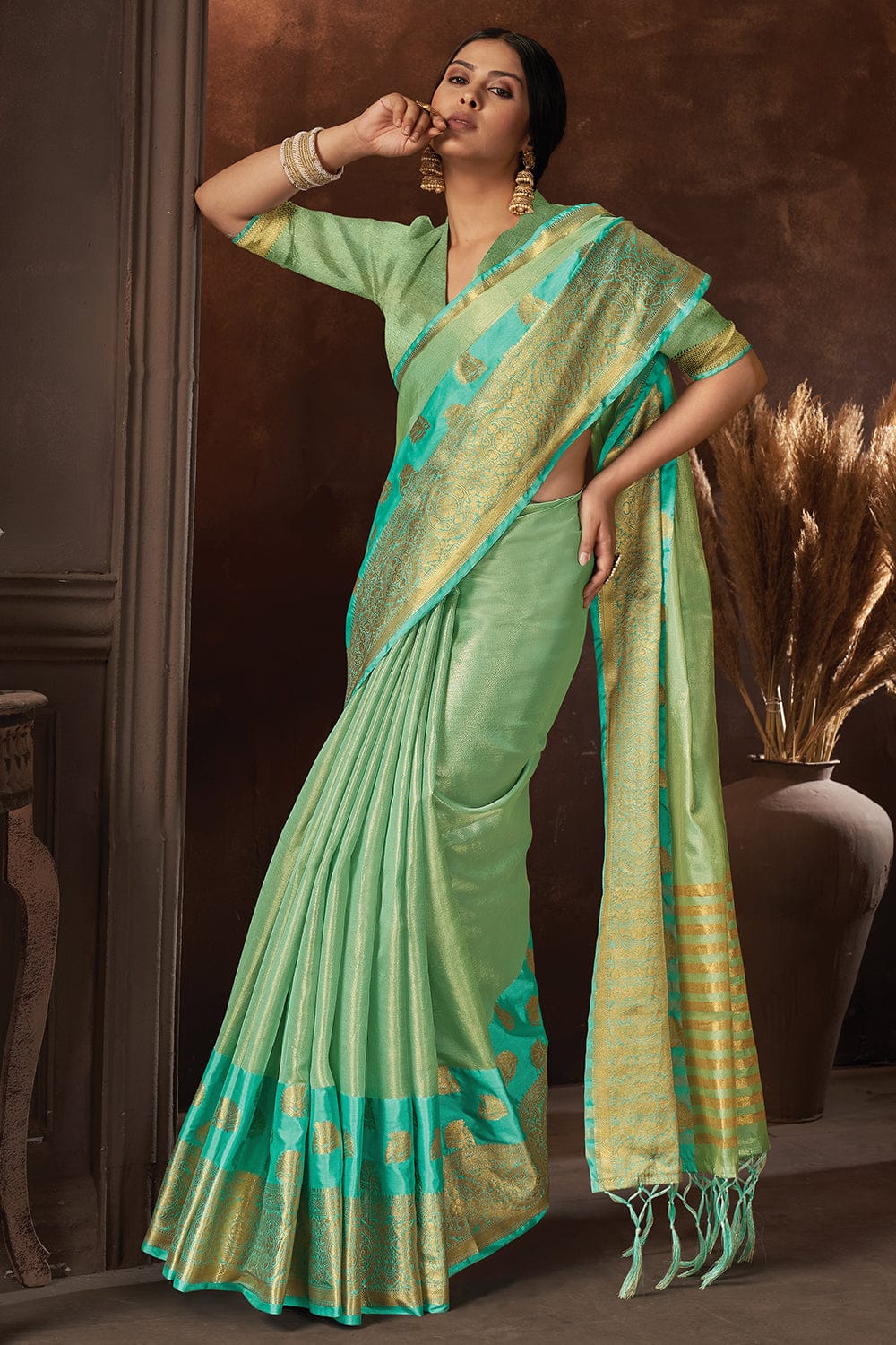 Buy MySilkLove Shadow Green Organza Saree Online