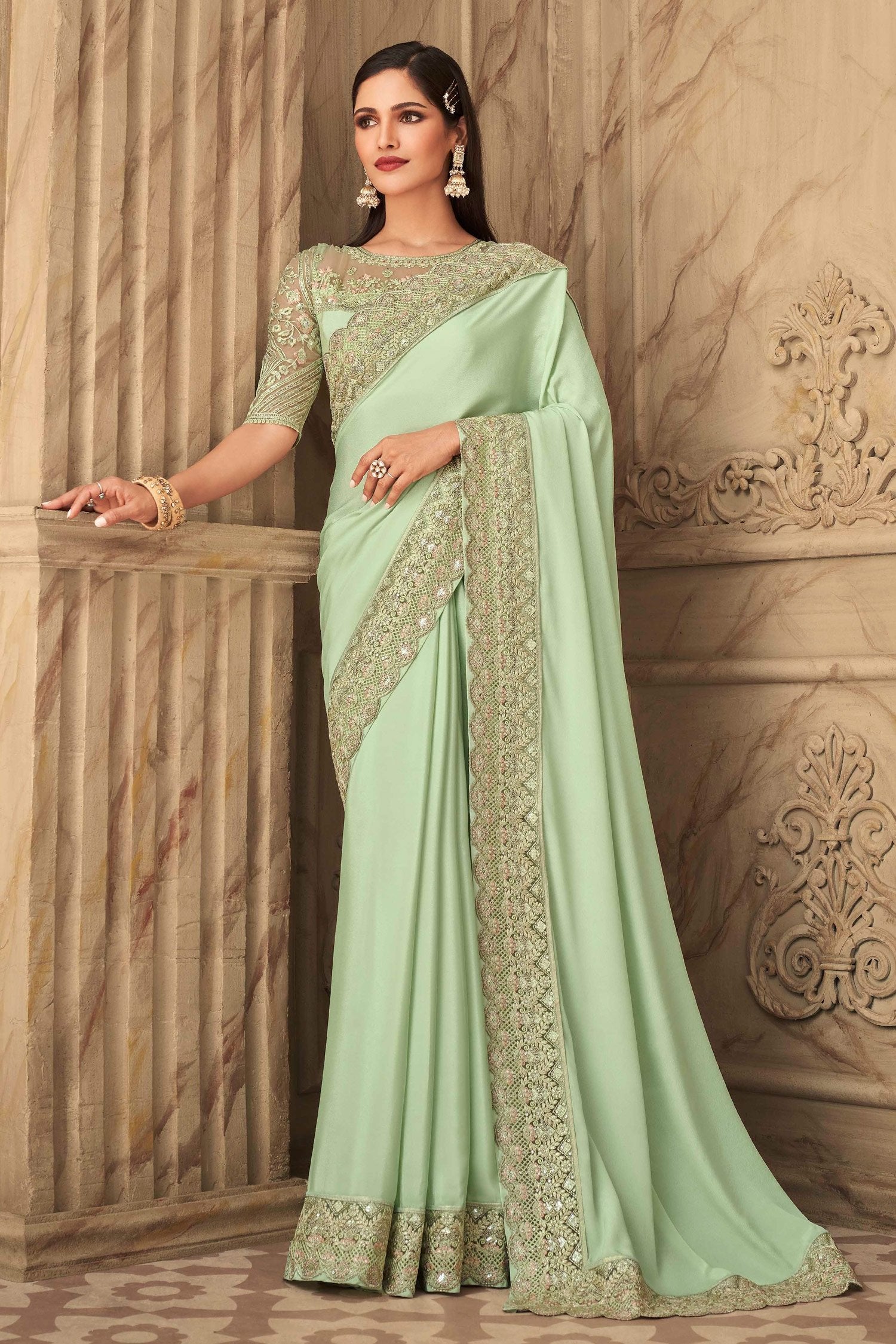 Buy MySilkLove Sprout Green Designer Silk Saree Online