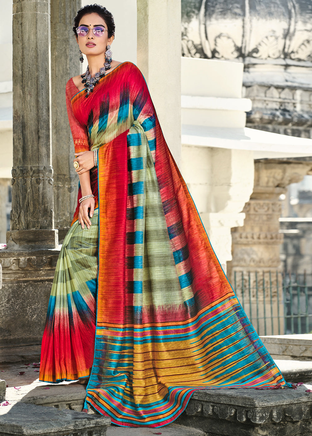 Buy MySilkLove Misty Moss Multicolor Gadhwal Silk Saree Online