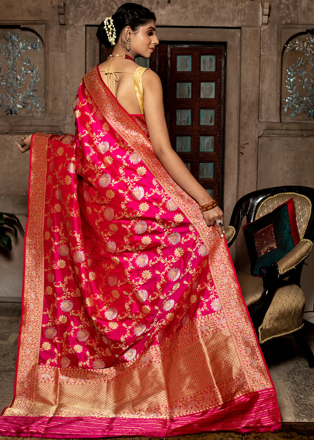 MySilkLove Watermelon Pink Hand Woven Katan Pure Silk Saree