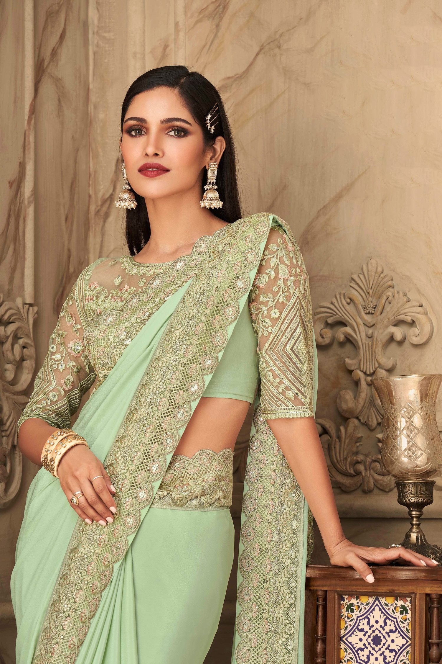 MySilkLove Sprout Green Designer Silk Saree