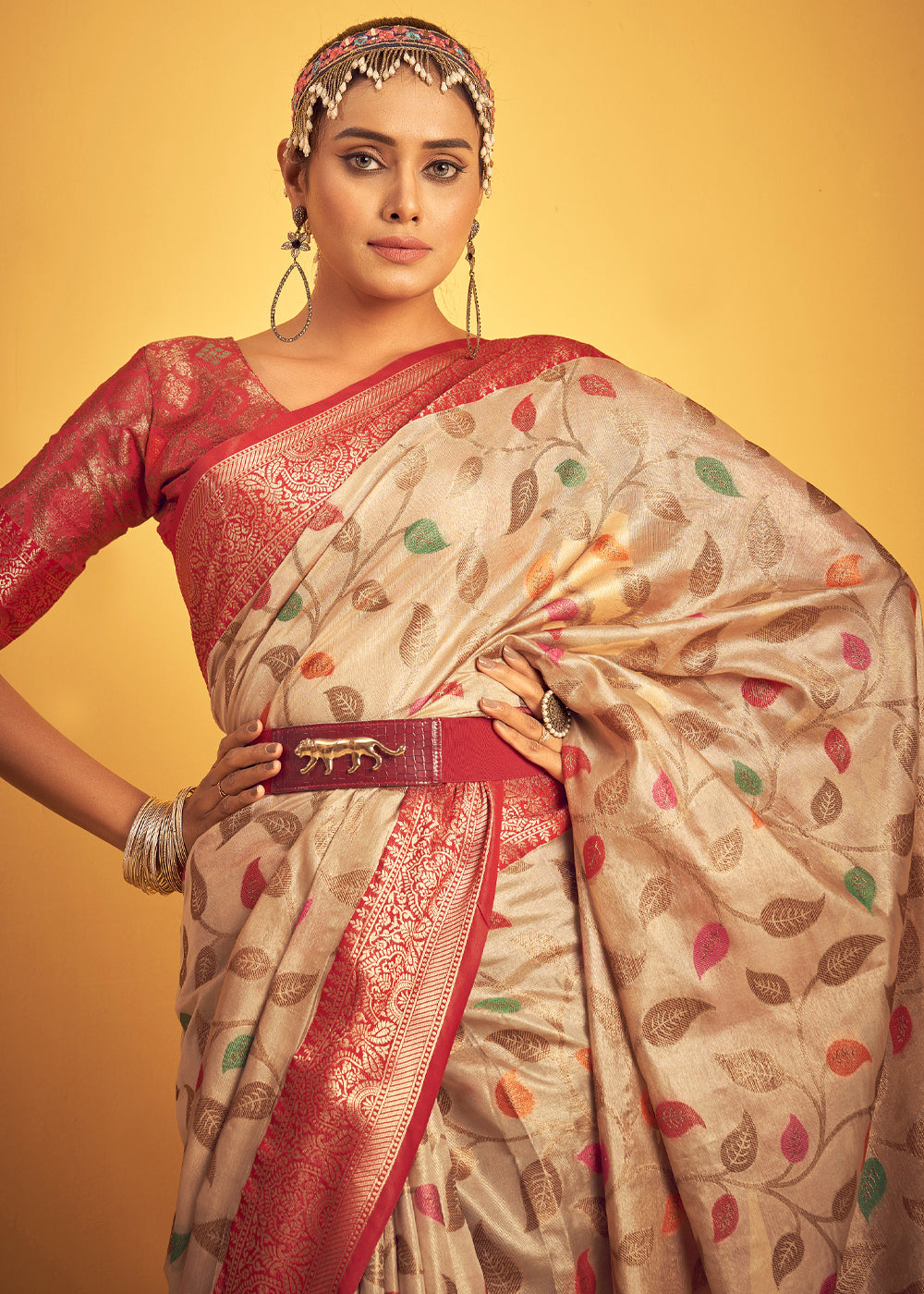 Buy MySilkLove Sandwisp Cream Woven Banarasi Brocade Silk Saree Online