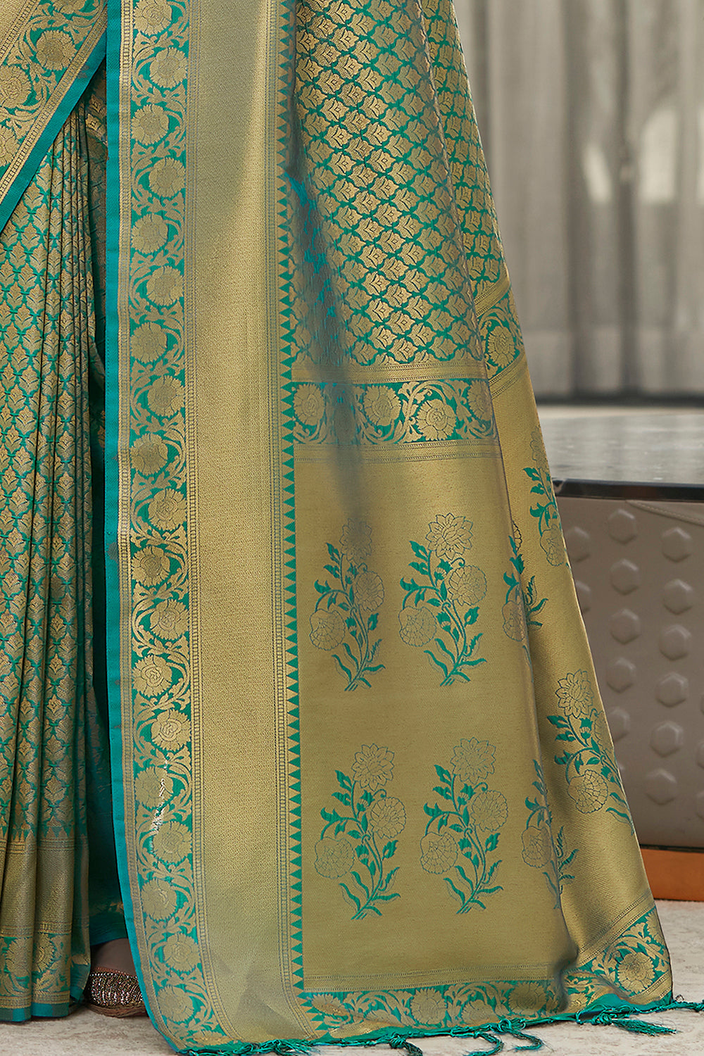 Buy MySilkLove Viridian Green Soft Kanjivaram Silk Saree Online