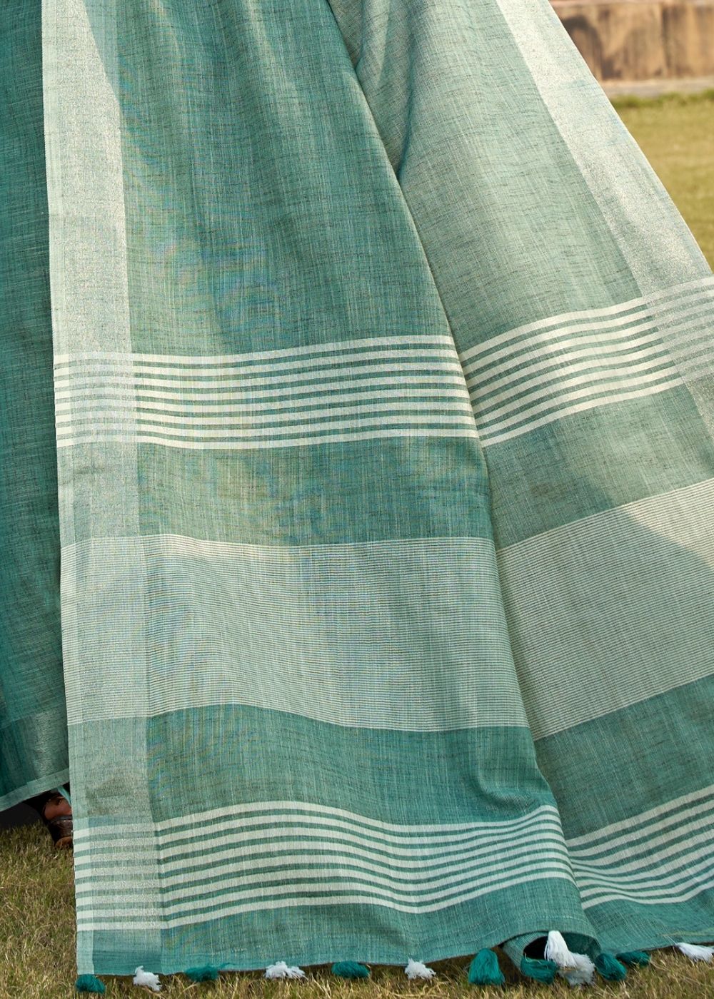 Buy MySilkLove Viridian Green Soft Linen Silk Saree Online