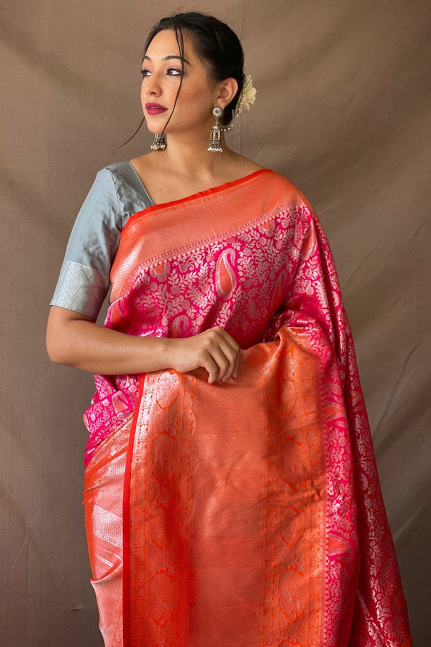 Buy MySilkLove Cardinal Pink Kanjivaram Silk Saree Online