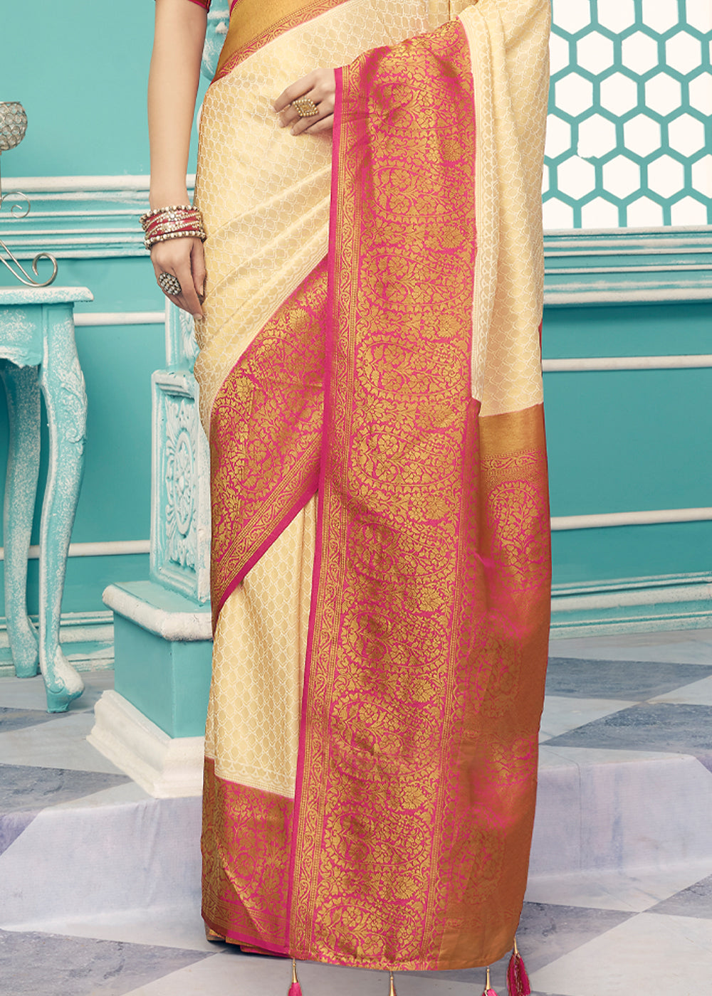 Buy MySilkLove Wheat Golden and Red Kanjivaram Saree Online