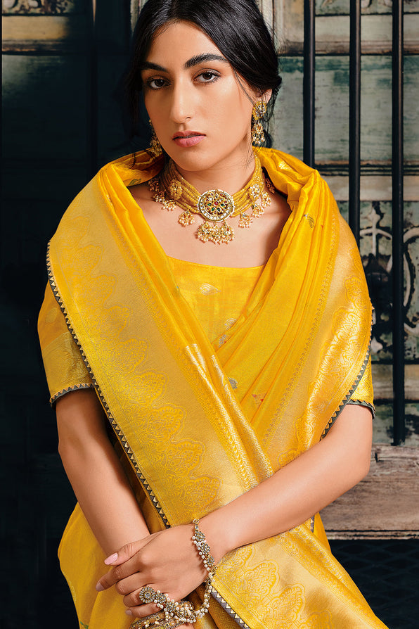 Buy MySilkLove Saffron Yellow Zari Woven Banarasi Saree Online