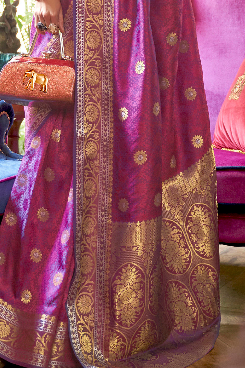 Buy MySilkLove Plum Purple Woven Kanjivaram Silk Saree Online