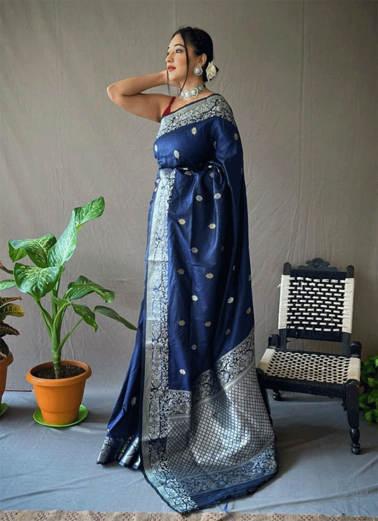 Buy MySilkLove Cloud Blue Zari Woven Banarasi Silk Saree Online
