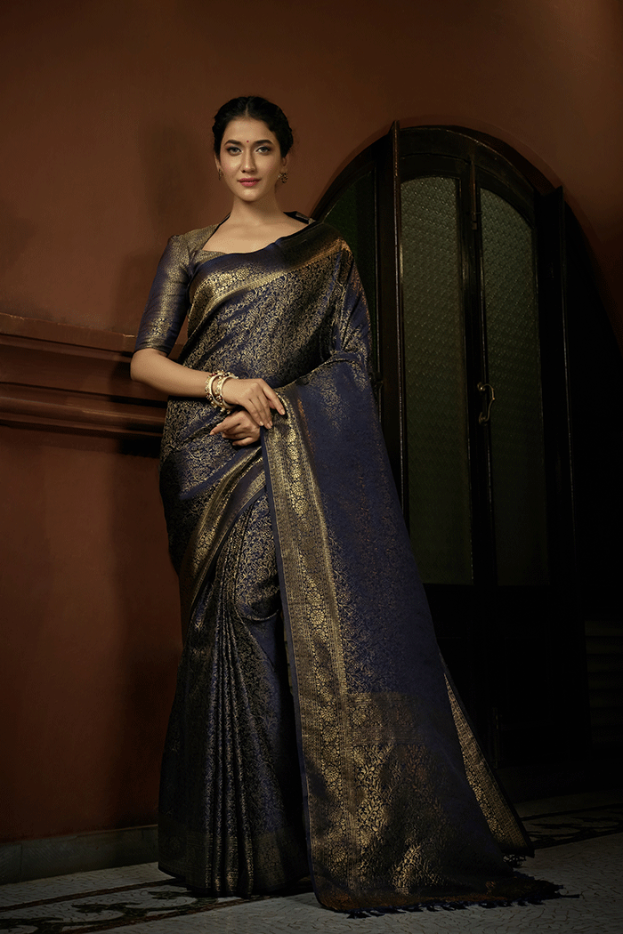 Buy MySilkLove Baltic Sea Blue Handloom Woven Kanjivaram Saree Online