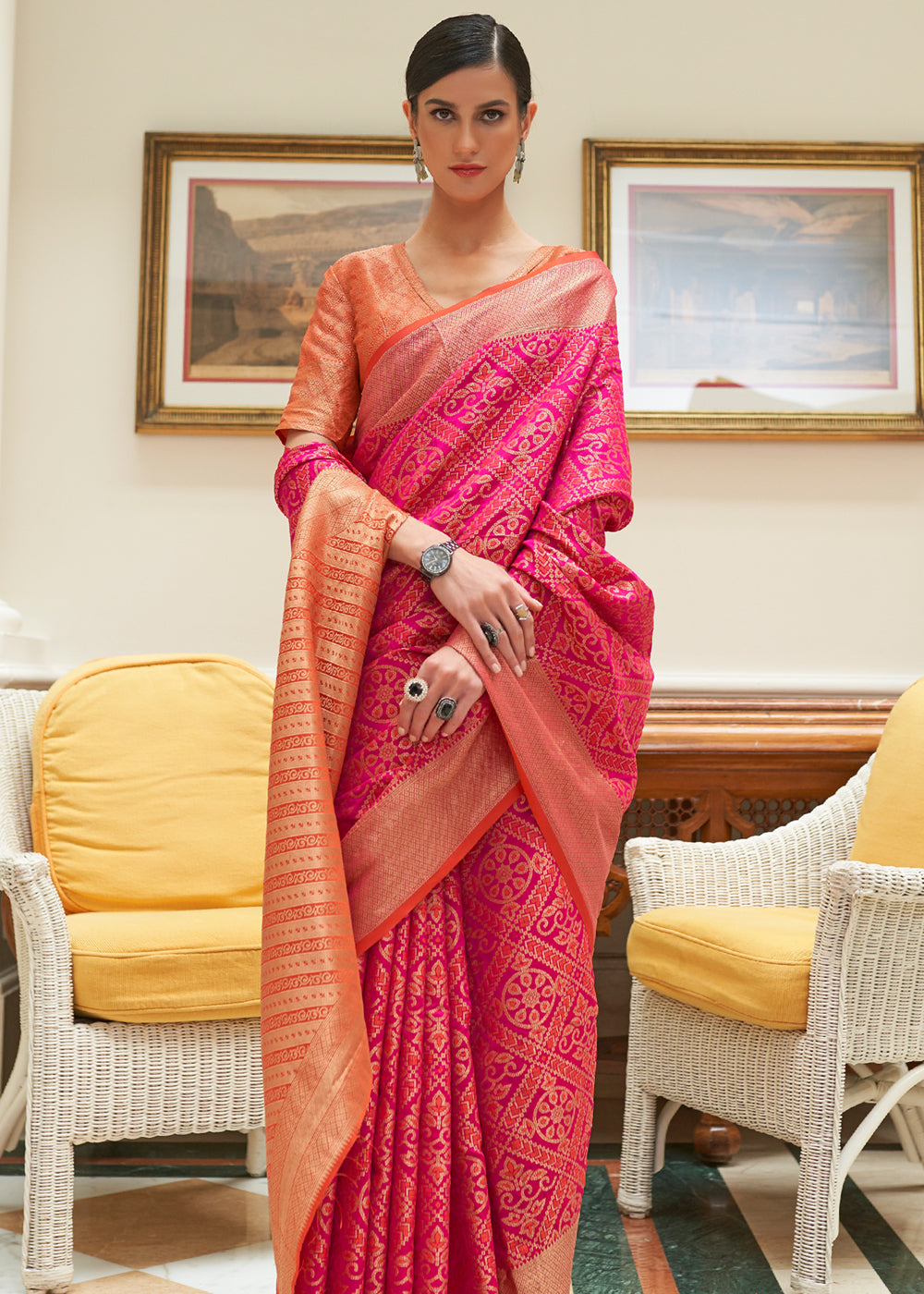 Buy MySilkLove Mahogany Pink Woven Patola Silk Saree Online