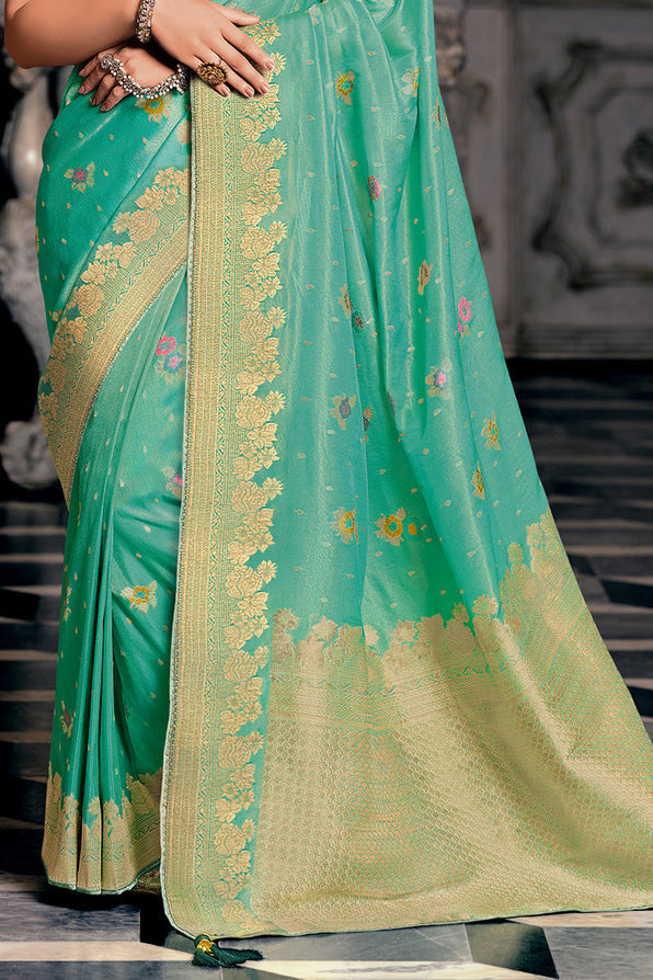 Buy MySilkLove Polished Green Zari Woven Banarasi Saree Online