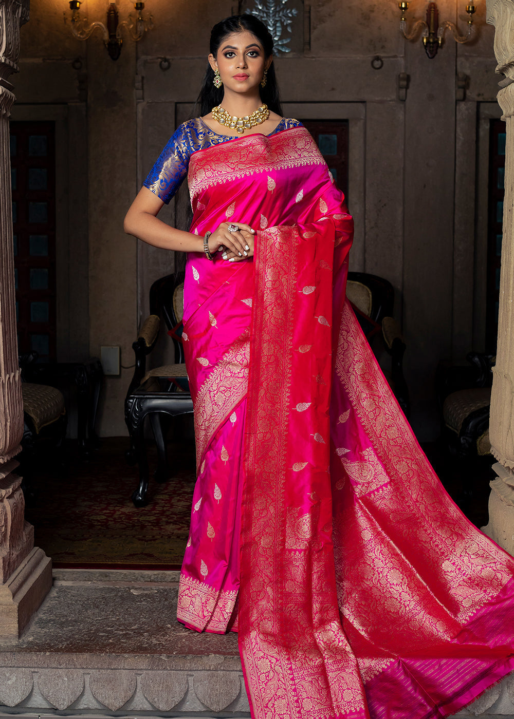 Buy MySilkLove Persian Rose Pink Hand Woven Katan Pure Silk Saree Online