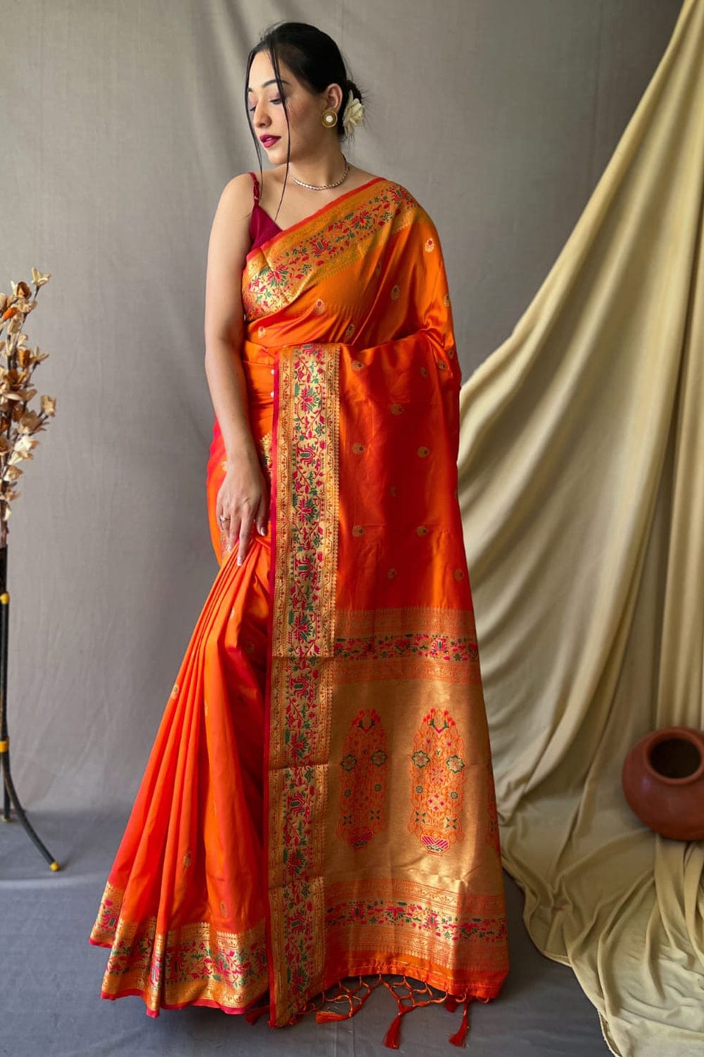 Buy MySilkLove Crimson Red Zari Woven Paithani Saree Online